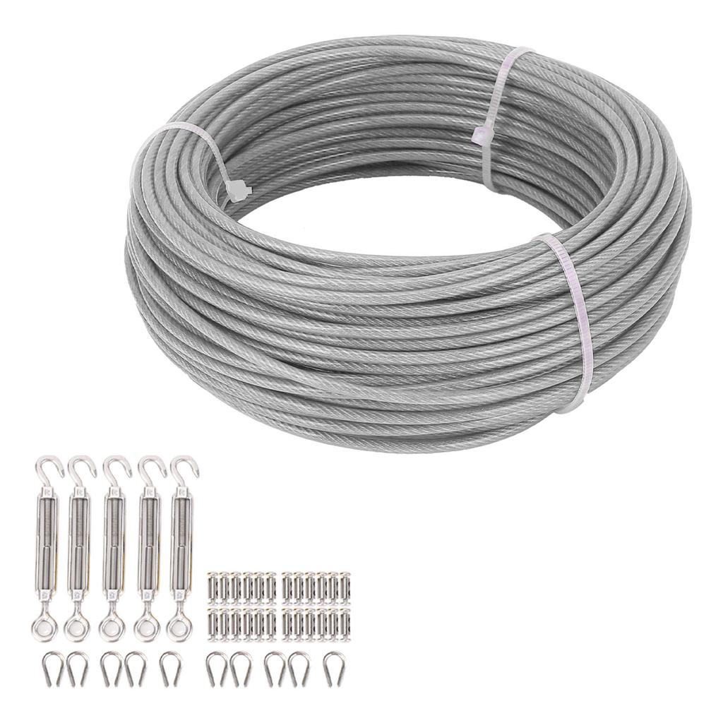 Комплект троса 1/8 дюйма, трос из нержавеющей стали 304, 100 футов, крюк и проушина, винтовые стяжки, коуши