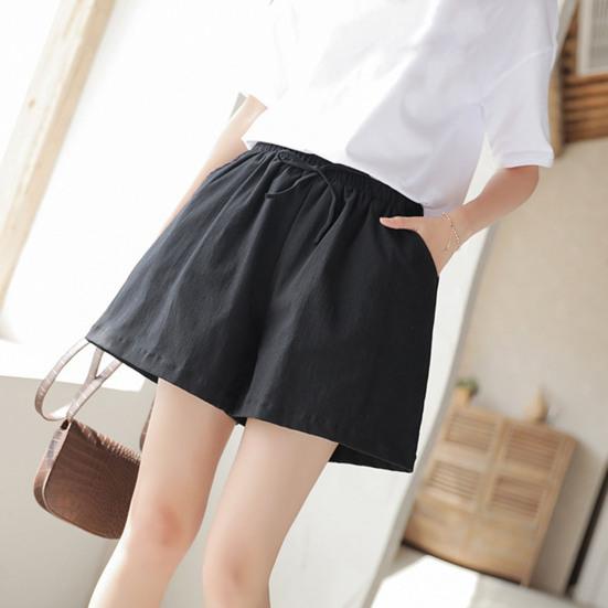 Высокая талия эластичный пояс карманы шнуровка женские шорты летние широкие штанины бег повседневные