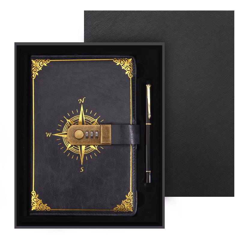 Подарочный набор из ретро-блокнота с паролем формата А5: Ежедневник деловых встреч в офисе с возможностью настраиваемого логотипа.