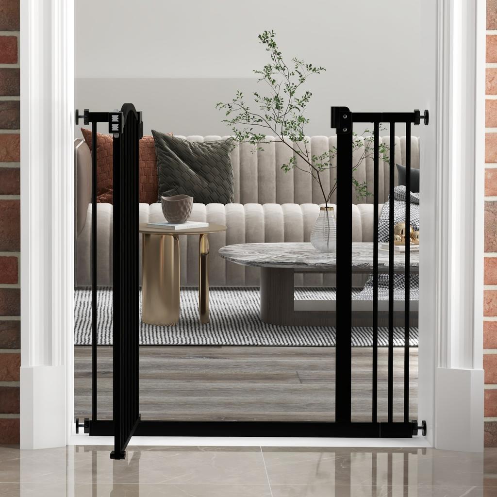 Metal 74 87cm Adjustable Pet Gate Safety Barrier With Auto Close Door Black