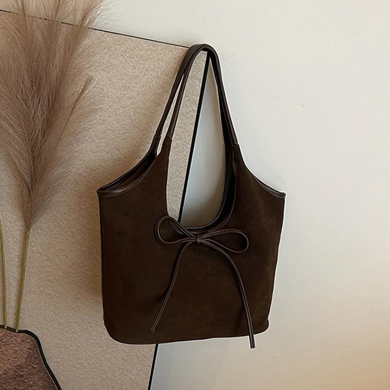 Женская сумка-тоут из искусственной кожи с бантом, большая вместимость, замшевая однотонная дизайнерская сумка через плечо с верхней ручкой, большая рабочая сумка