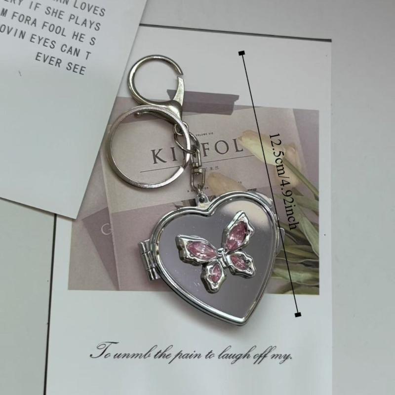 Сумка в форме сердца, подвесной брелок, двустороннее зеркало, косметическое зеркальце, брелок для ключей, милый аксессуар