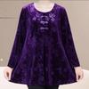 Women's Plus Size Velvet Blouse Round Neck Jacquard Loose Pullover Base Shirt Long Sleeve Velvet T-Shirt Top