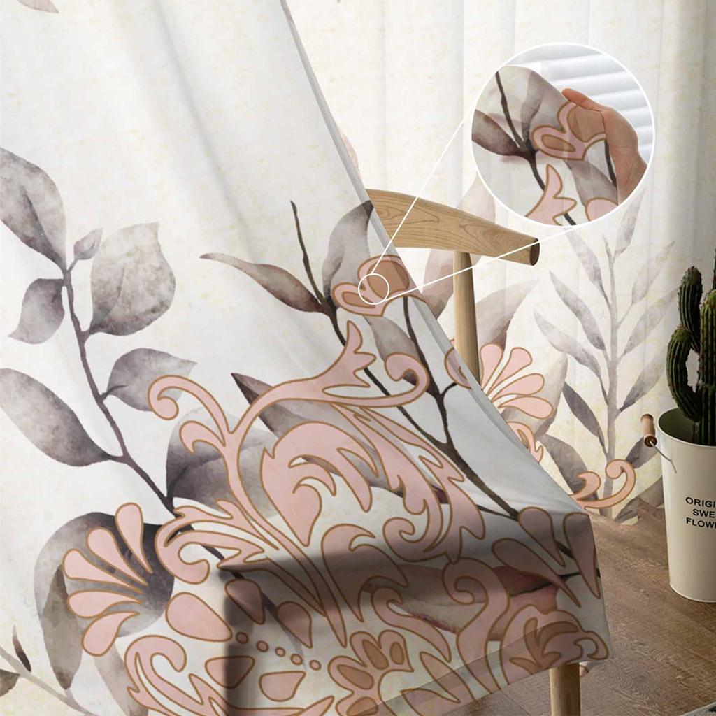 Персидский узорчатый акварельный тюль с листьями, занавески для спальни, роскошные шторы для домашнего декора в гостиной, шифоновые панели