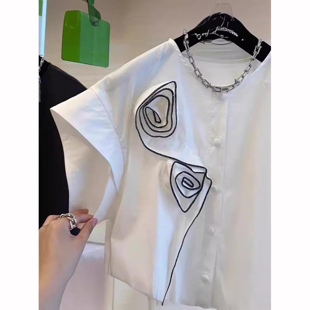 Женская блузка с коротким рукавом, цветы, блузка, летняя рубашка с круглым вырезом, повседневная, свободная