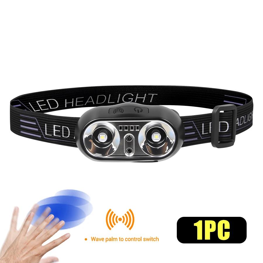 Портативная налобная фара XPE+LED с датчиком движения, перезаряжаемая, фонарь, передний свет для кемпинга, походов, аварийный фонарь, фонарь