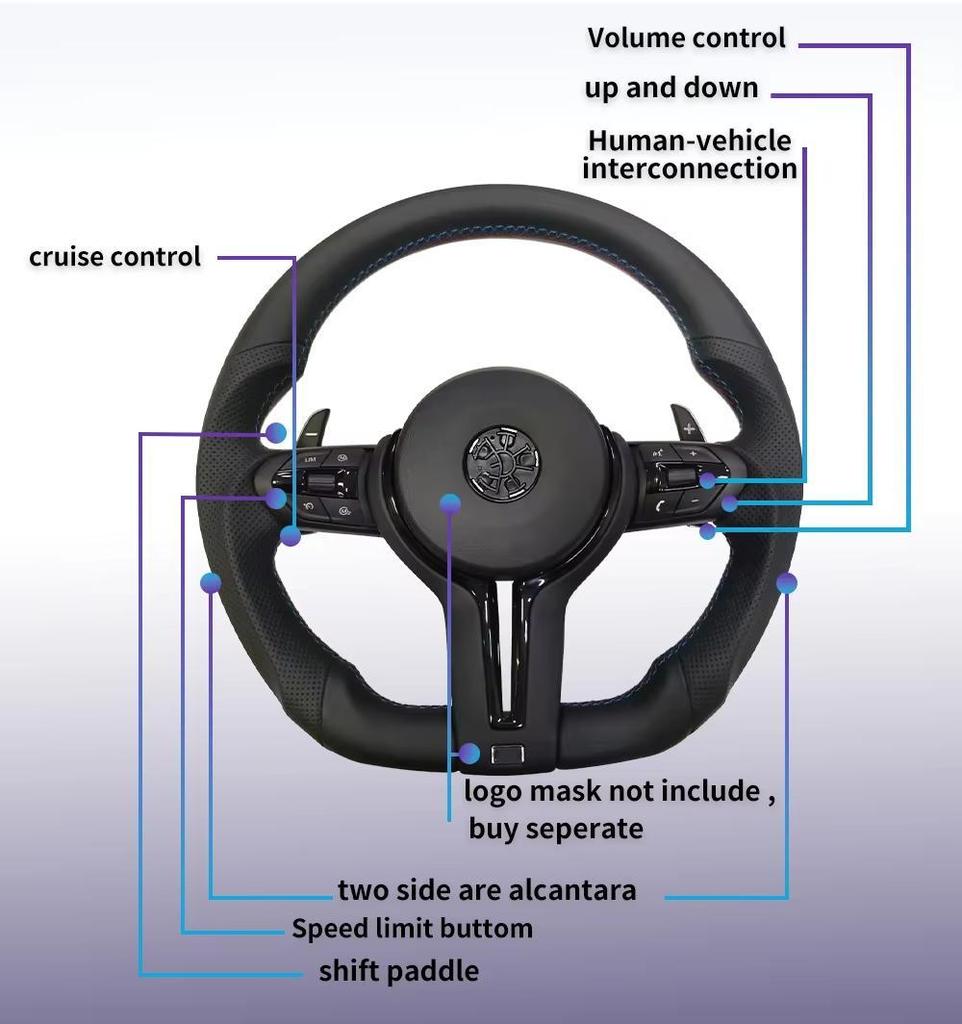 Black Chrome Leather Performance Steering Wheel for F30 F36 F20 F23 F22 M3 F80 X1 F48 F10 F07 F01 M5 E84 E87 E90 E70