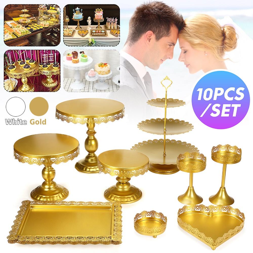10 шт., набор подставок для торта, золотой, белый, круглый, металлический, с кристаллами, подставка для десерта, кекс, стандартная подставка для свадебной вечеринки, торта