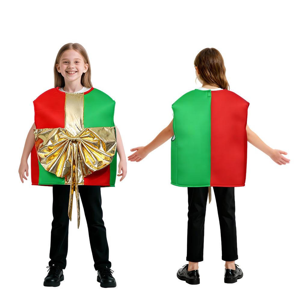 Kids Santa Claus Christmas Costume with Candy Cane Gift Box - Perfect for Parties and Performances