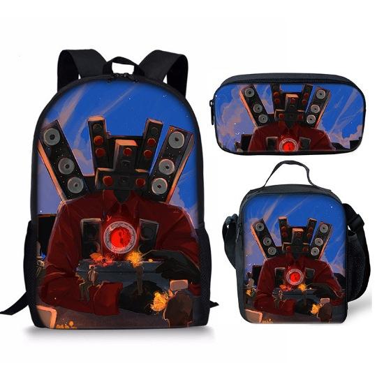 Skibidi toilet man schoolbag titan monitor man backpack satchel pencil case three-piece set