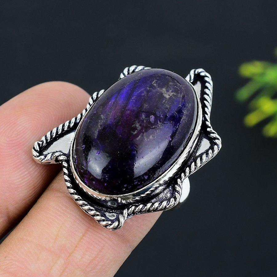Фиолетовый Лабрадорит Драгоценный камень 925 Стерлинговое серебро Ювелирное кольцо Размер 8.5 g6L71