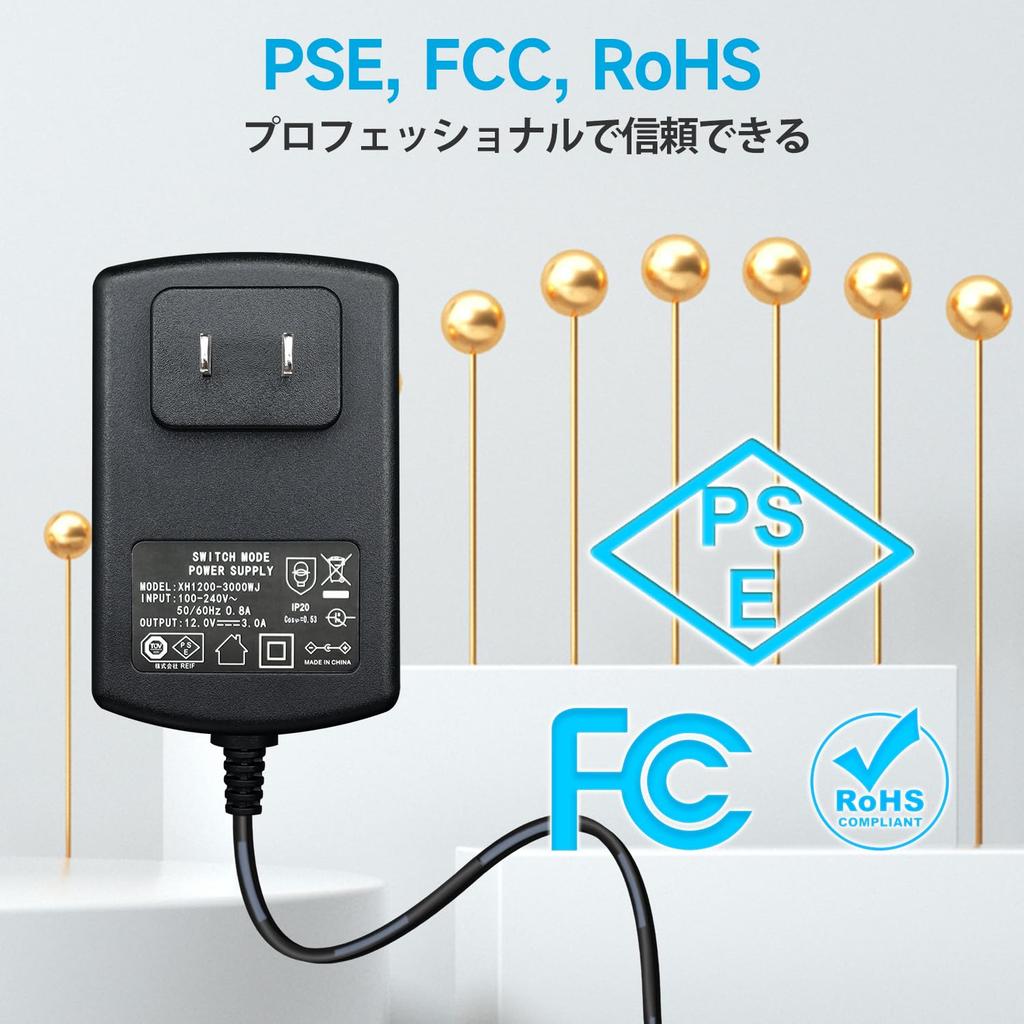 Сертифицированный ANLINK 12V Питание AC к DC 12V 36W Настенный блок питания Стабильное и гибкое использование с длинным кабелем 20AWG [Продукт PSE] Адаптер 3A/3000mA, 100-240V