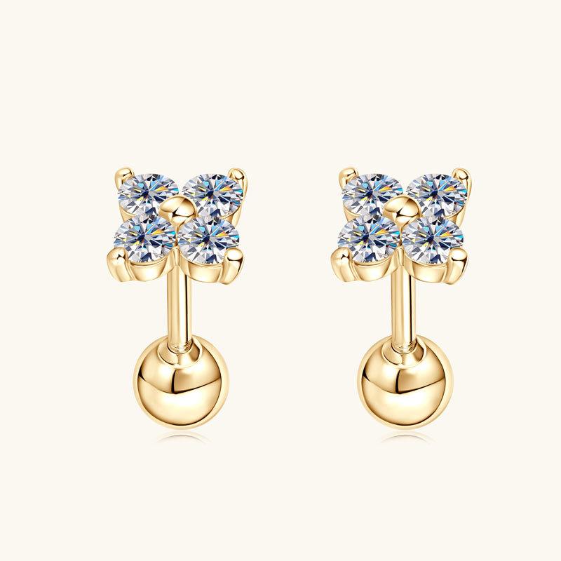 Silvere Glamlight Luxury 10K Gold Moissanite Stud Earrings For Women, With A Clover Design, Elegant And High-end Ear Jewelry