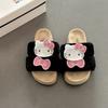 Versatile Cartoon KT Cat Trimmed Thick-soled Fluffy Slippers Autumn and Winter Retro Fashion Casual Suede One-word Cotton Slippers