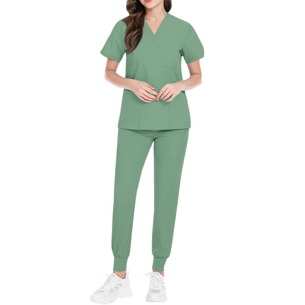 Ladies' Comfortable And Casual Solid Color Short Sleeved Pants Protective Suit Set