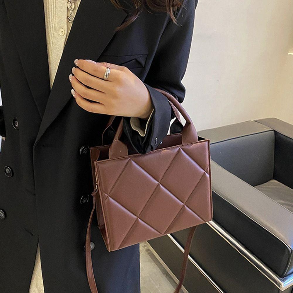 PU Leather Shoulder Bag Plaid Messenger Bags Portable Crossbody Bags Women Ladies