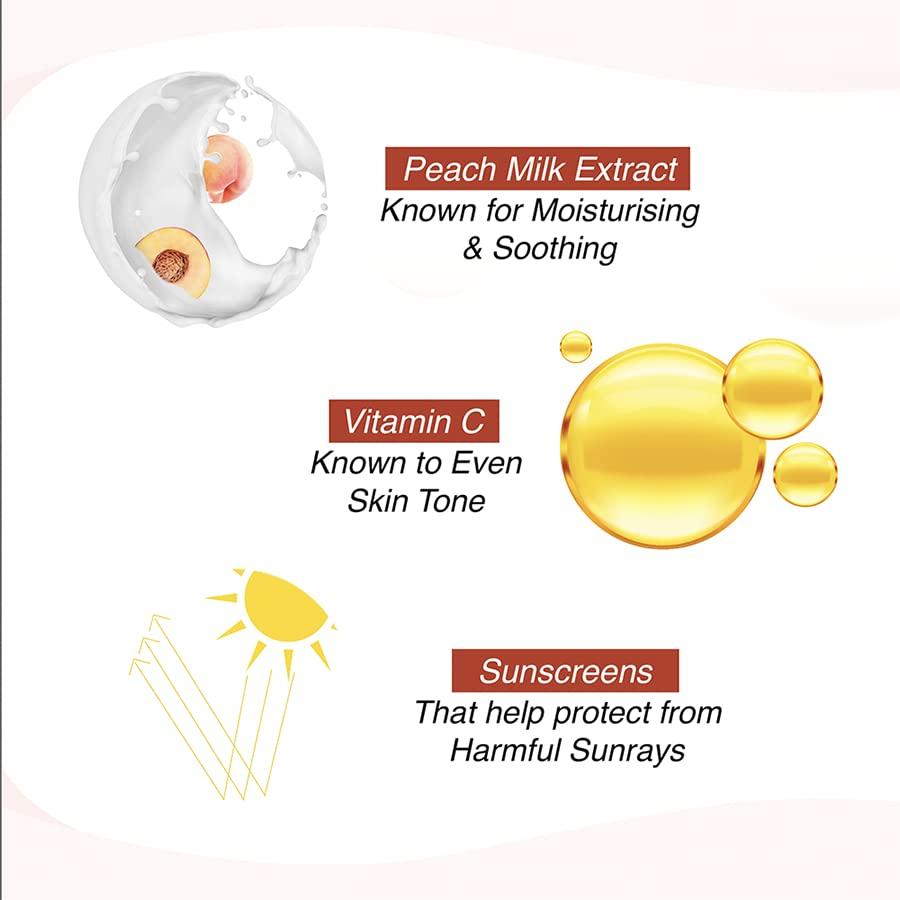 LAKME Увлажняющий крем с персиковым молочком, солнцезащитный лосьон SPF 24, удерживает влагу на 12 часов, защищает от солнца