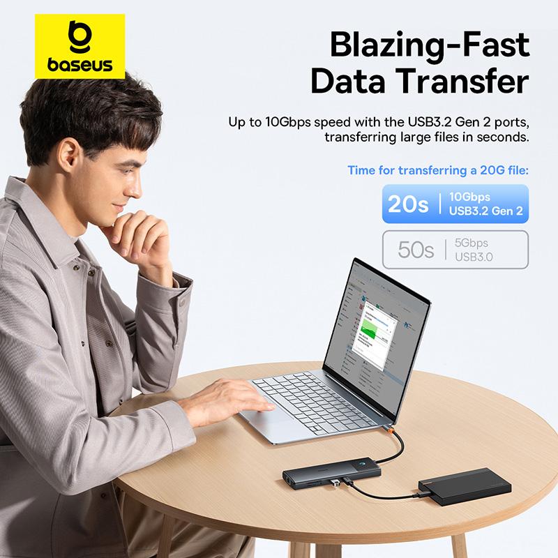 Baseus USB C ХАБ Двойной HDMI 8K 4K Адаптер 10-в-1 USB 3.2 10 Гбит/с Разветвитель с RJ45 SD TF Type C PD 100 Вт для MacBook Pro Air ХАБ