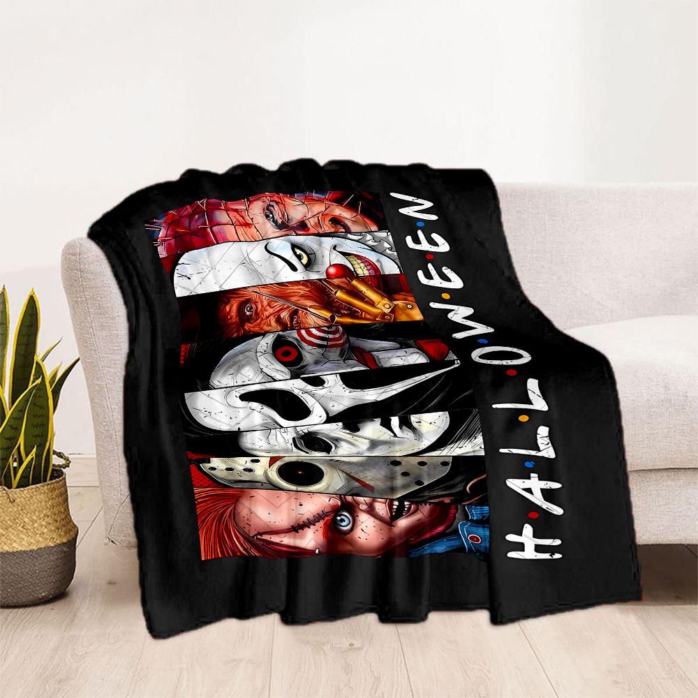 Halloween Horror Icons Blanket Ultra-Soft Suitable for Seaside Bed Livingroom All-Season Use Playful Design Perfect Gift for Relatives and Friends