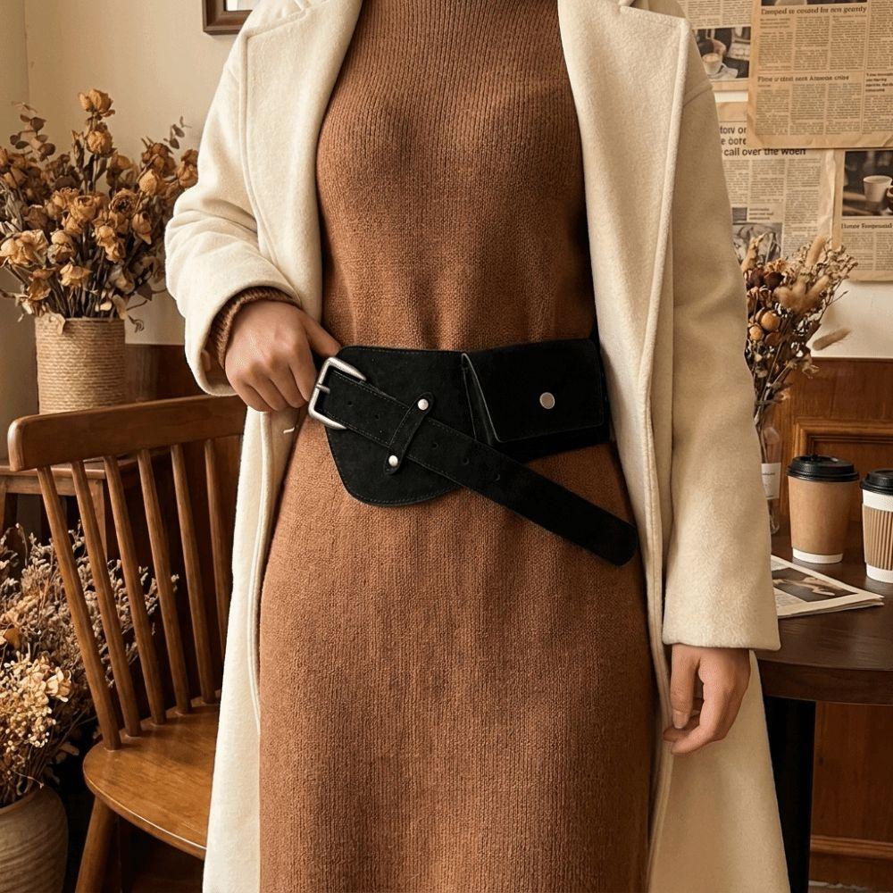 Zinc Zinc Alloy Maillard Waist Belt Wide Suede Waist Bag Belt Fashion Pin Buckle Waistband Daily Outfits