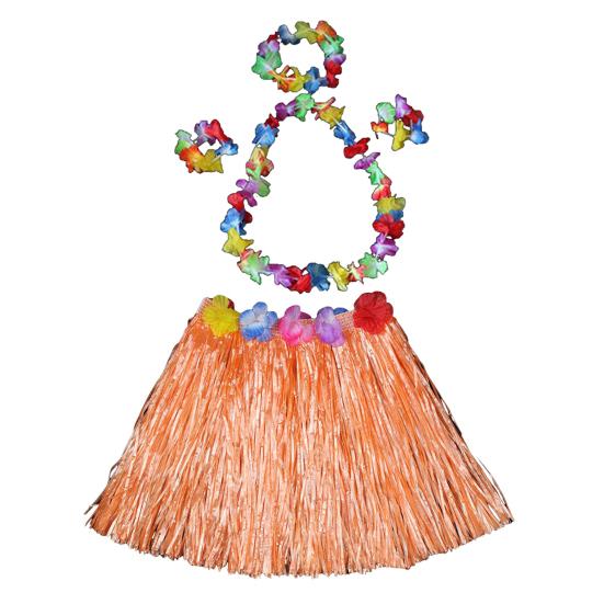 Юбка-хула в гавайском стиле, комплект для девочек, ожерелье-гирлянда, браслет, юбка-хула, костюм на Хэллоуин, танцевальный костюм, юбка-трава