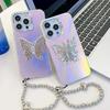 For Apple 16E Three-dimensional Butterfly Stand Electroplated Laser for IPhone15promax Bracelet Mobile Phone Case