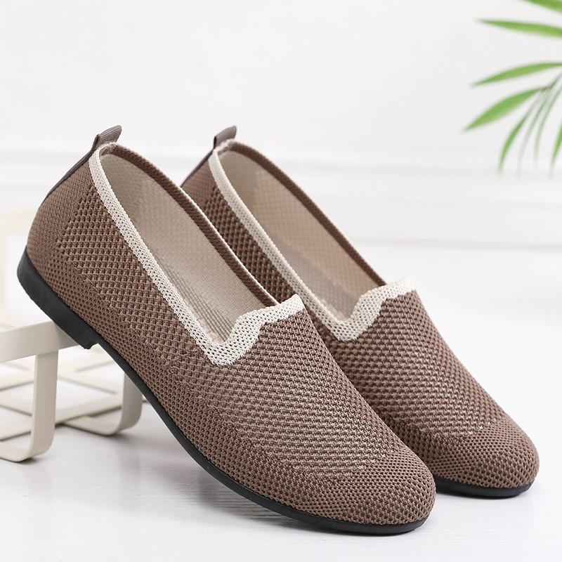 Старые пекинские тканевые туфли на плоской подошве, туфли для мамы на один педаль, модные, новый тренд, одинарные туфли, повседневные, дышащие, женские туфли из летучей вязки