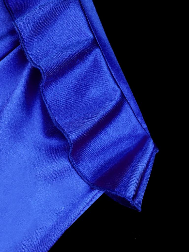 AOMEI Blue Satin Sheath Dresses for Women One Shoulder Ruffles Long Sleeves Bodycon Celebrate Birthday Cocktail Event Party Long Outfits