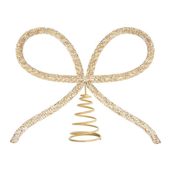 9.8" Rhinestone Bow Tree Topper Gold/Silver Rhinestone Bow Tree Top Ornament for Xmas Holiday