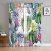 Акварельные цветы кактуса, тропические растения, тюлевые прозрачные оконные шторы для гостиной, спальни, вуаль, занавески из органзы, шторы