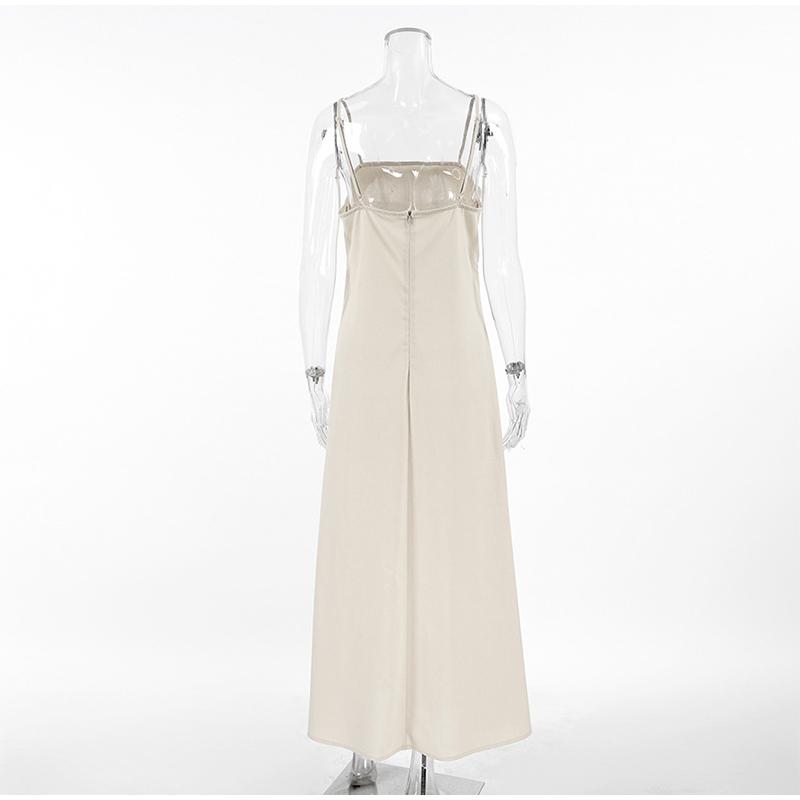 Элегантное хлопковое платье-комбинация с подкладкой, женское однотонное платье без рукавов, длинное женское платье 2025 года, весна-лето, модное женское пляжное платье