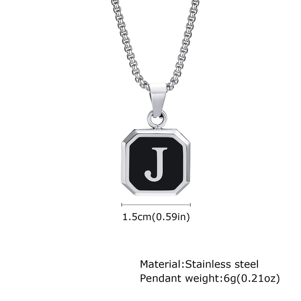 Initials Square Pendant Necklace for Men Women,50/55/60CM Waterproof Stainless Steel Necklace,Trendy Zircon Gift