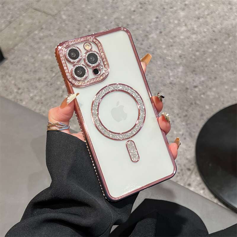 Роскошный блестящий прозрачный чехол Magsafe с беспроводной зарядкой для iPhone 14 13 12 11 Pro Max Plus с магнитным бампером и бриллиантами