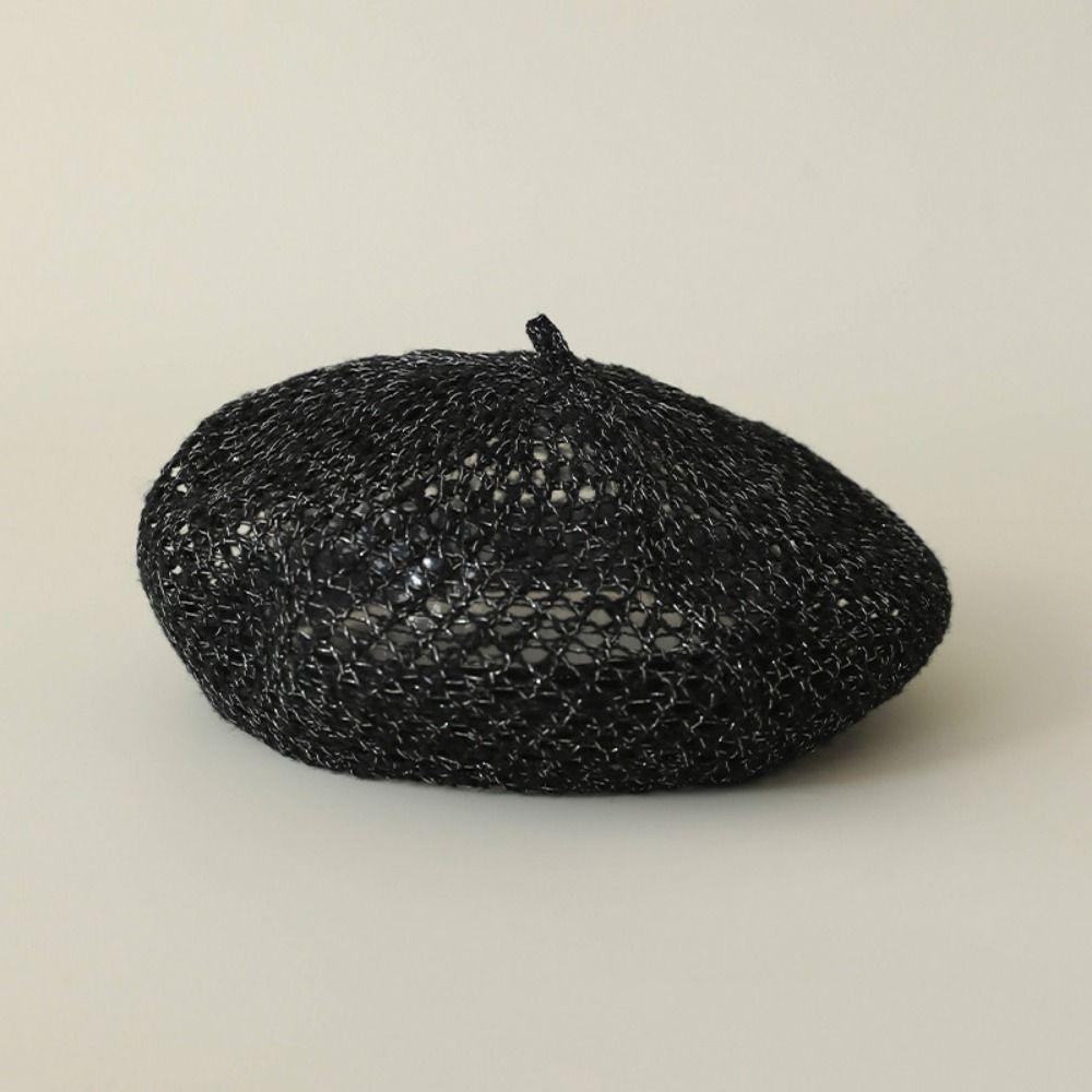 Solid Color Hollow Beret Hollow Knitted Pumpkin Hat Casual Painter Hat Women