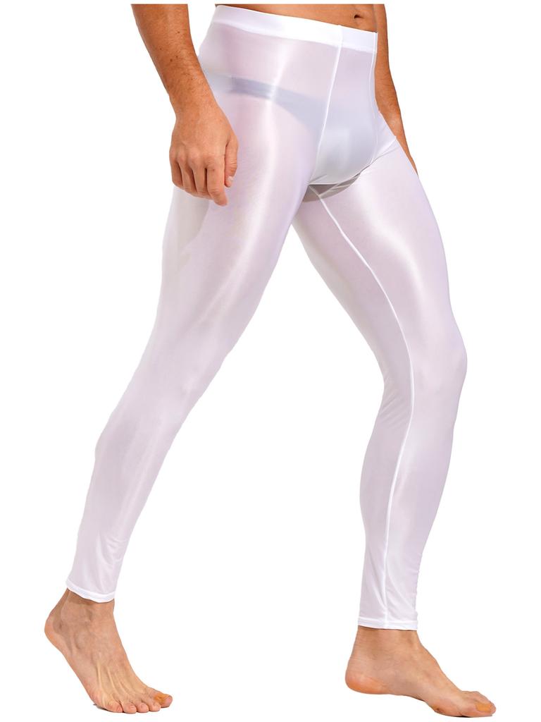 Mens Glossy Leggings Elastic Waistband Skinny Pants for Yoga Exercise Running Gym Fitness Workout