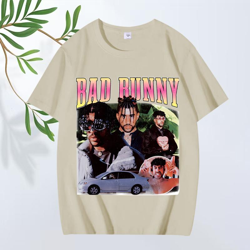 Классическая футболка Bad Bunny 2025 Новая Унисекс s Женская Оверсайз 100% Хлопок Уличный Стиль Короткий Рукав Летний Принт Графика Унисекс Топы