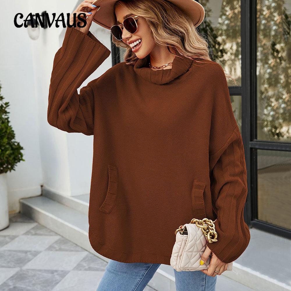 Осенне-зимний женский свитер, однотонный пуловер, женский вязаный свитер, женский свободный свитер большого размера с высоким воротом
