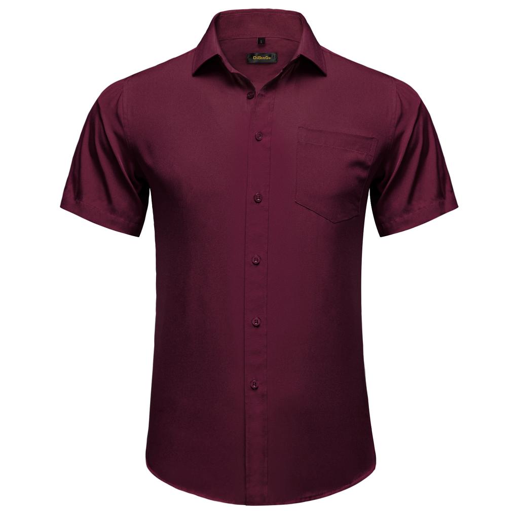 Mens Red Fashion Short Sleeve Dress Shirts Regular Fit Casual Button Down Shirts