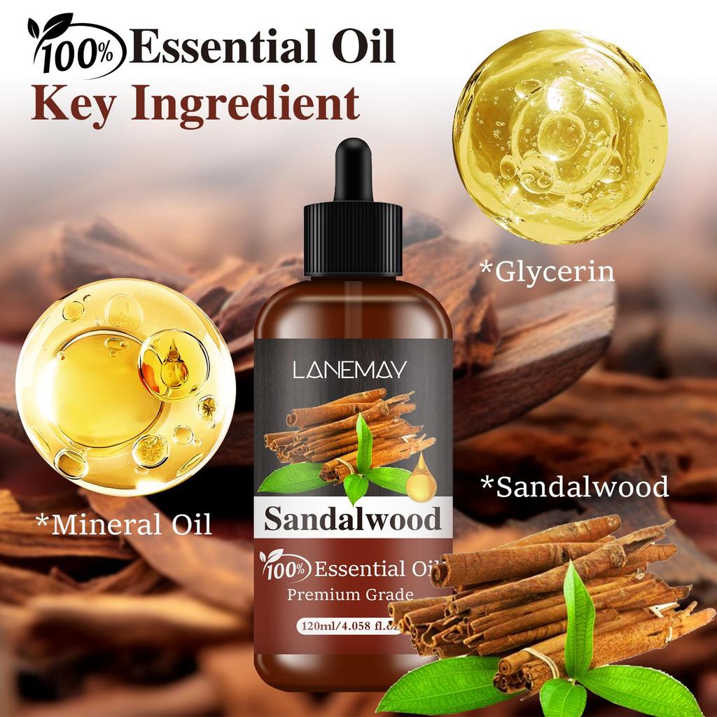 Эфирное масло сандалового дерева для ухода за волосами и кожей - очищает и успокаивает кожу, улучшает состояние грубой и потрескавшейся кожи, сохраняет кожу мягкой и свежей, 120 мл