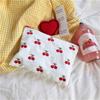 Cherry Embroidery Cosmetic Bags Zipper Lipstick Bag Ins Kawaii Retro Girls Canvas Bag Makeup Case Storage Cute