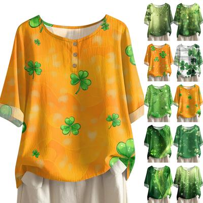 Женская модная и повседневная рубашка с рукавом 3/4, круглым вырезом и принтом