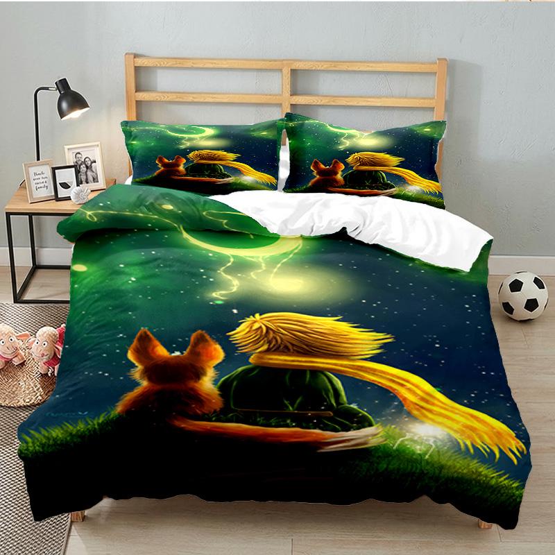 3PCS Little Prince Bedding Set Printed Duvet Cover Closure Includes 1 Duvet Cover & 2 Pillowcases for All Seasons Bedroom Decor