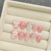 HANDMADE Artificial Nail Pink Gentle Flower Blush Short Ladder Phototherapy Nails Fake Nails Reusable and Removable Nails