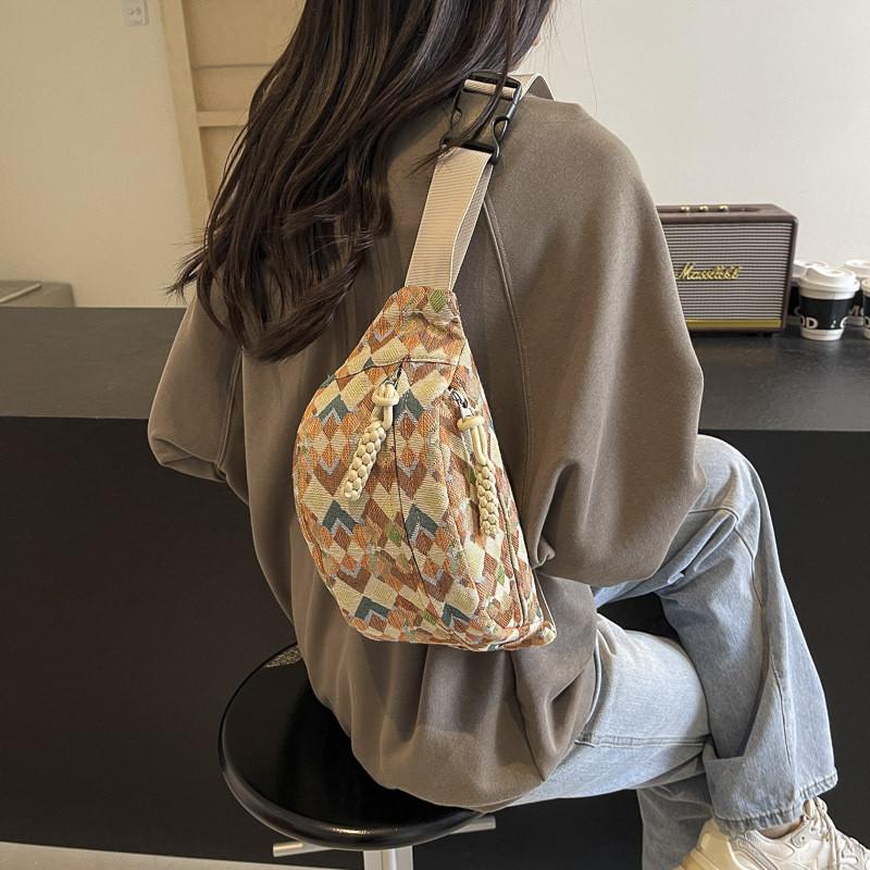 Ethnic Style Plaid Women's Chest Bag Lightweight Summer Travel Crossbody Purse