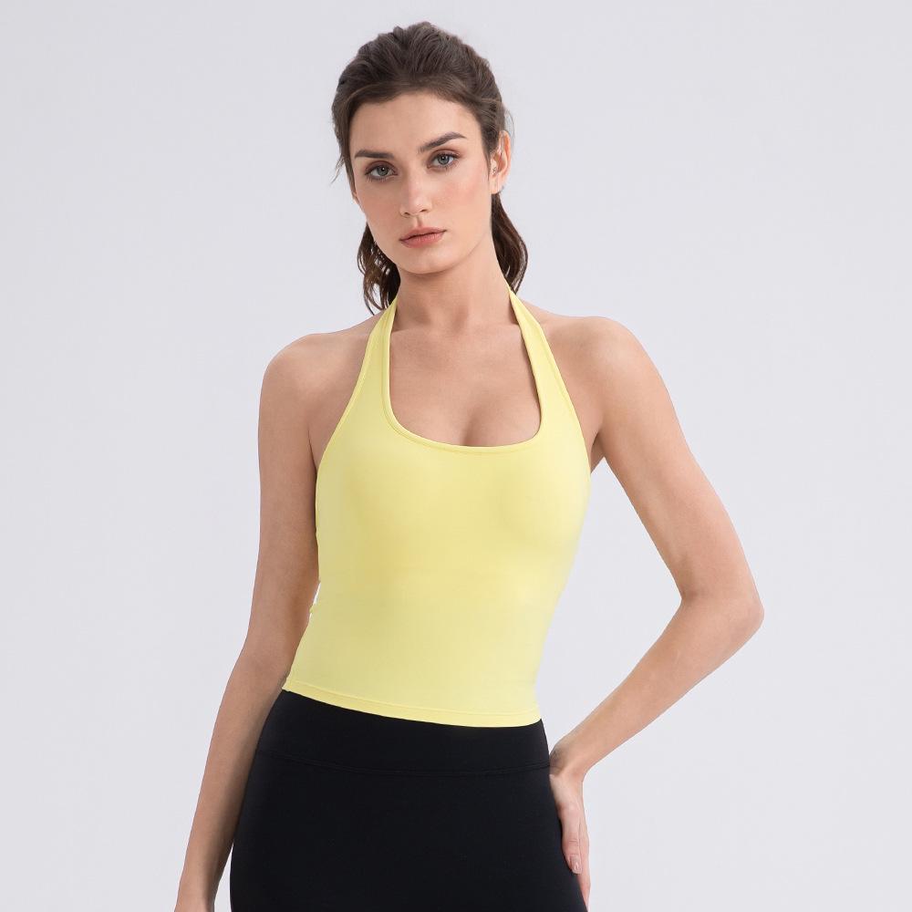 Женский майка для йоги с вырезом на шее и вставными чашечками - Телесный, Сексуальная спинка Стиль 52167