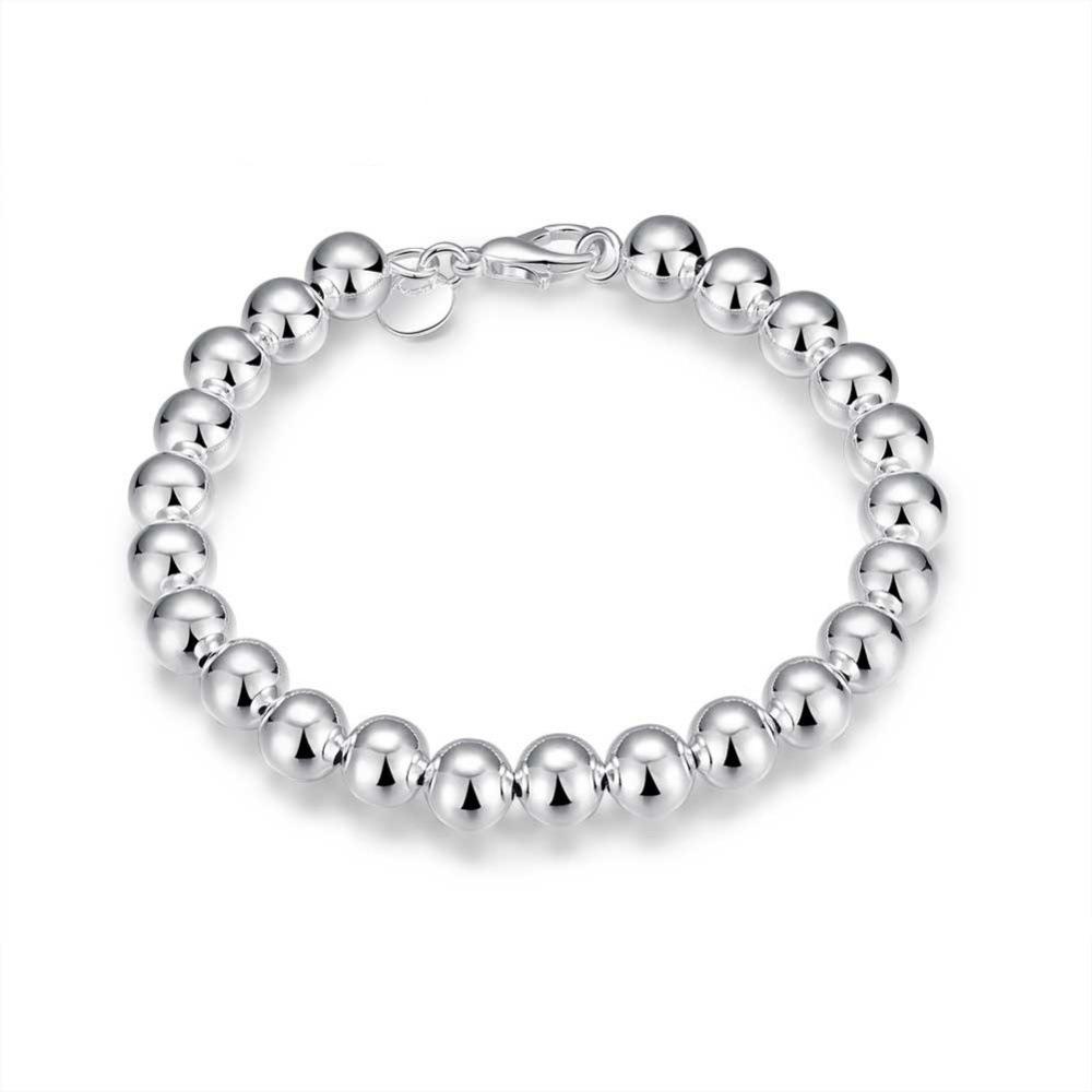 Elegant Silver Bracelet with 8MM Beads Fashion Jewelry Creative Gift for Women