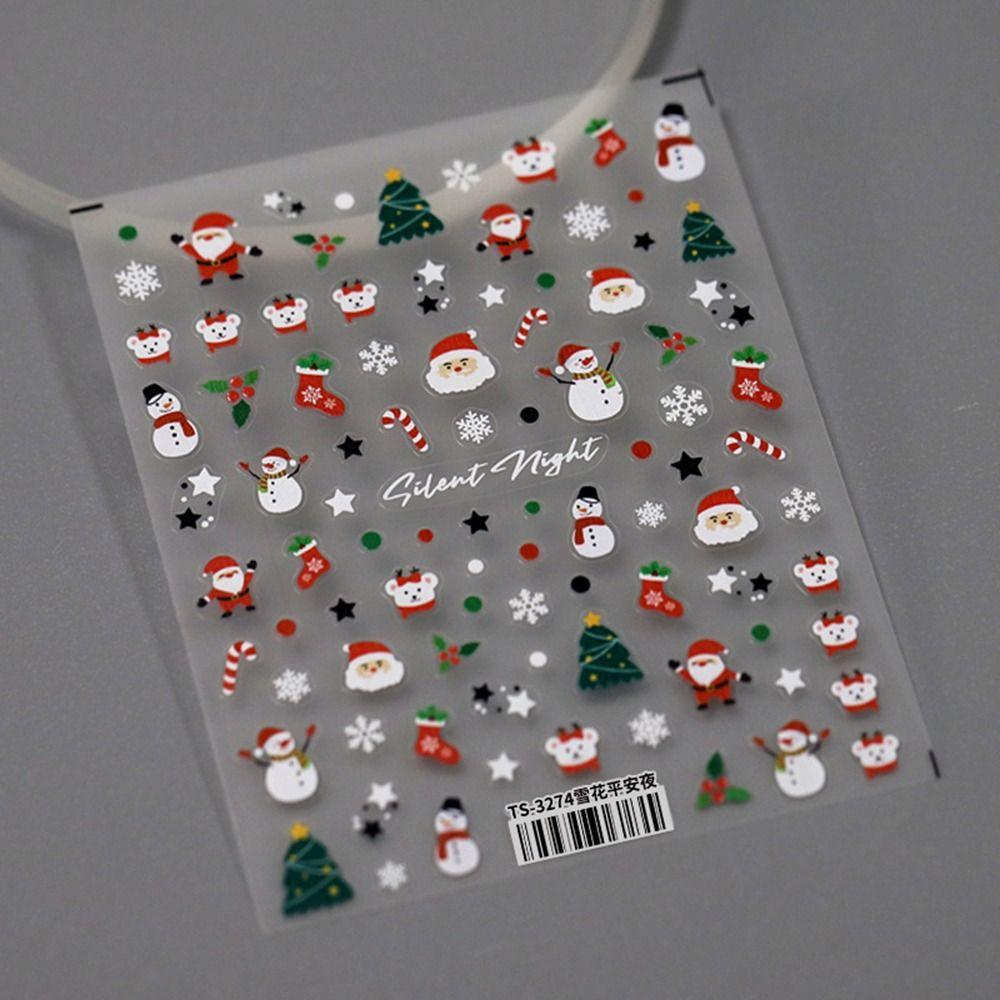 Рождественские наклейки для ногтей Санта Снеговик Маникюрные наклейки Мультяшные наклейки для нейл-арта Женщины