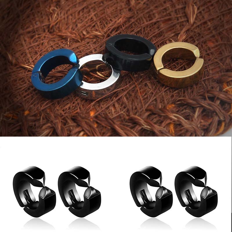 1 Pc Women Men Punk Earring Titanium Steel Black No Pierced Fake Earring Circle Ear Clip Pop Jewelry