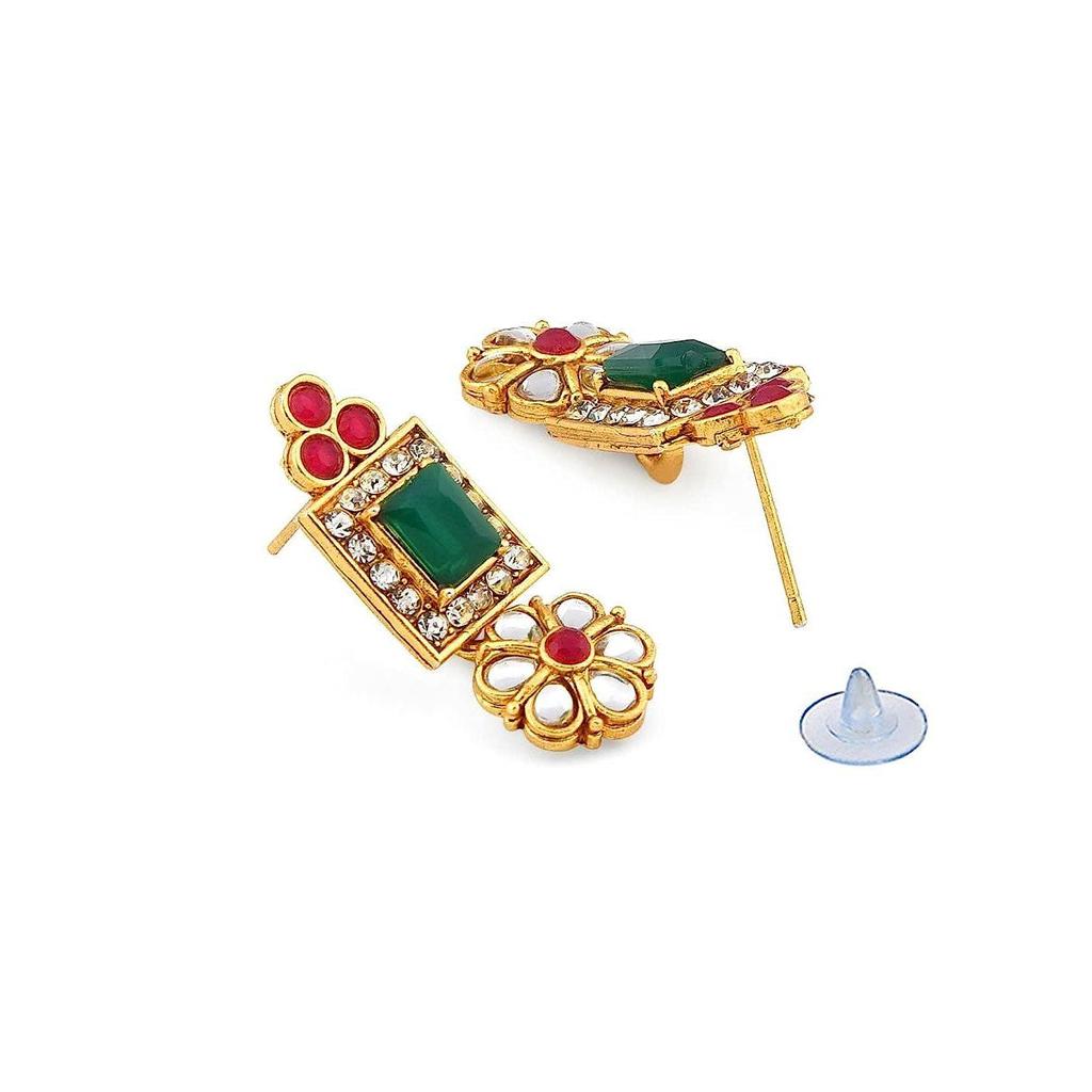 ZAVERI PEARLS Зеленые и розовые камни Этнический воротник Костяное ожерелье Серьги и кольца Набор для женщин