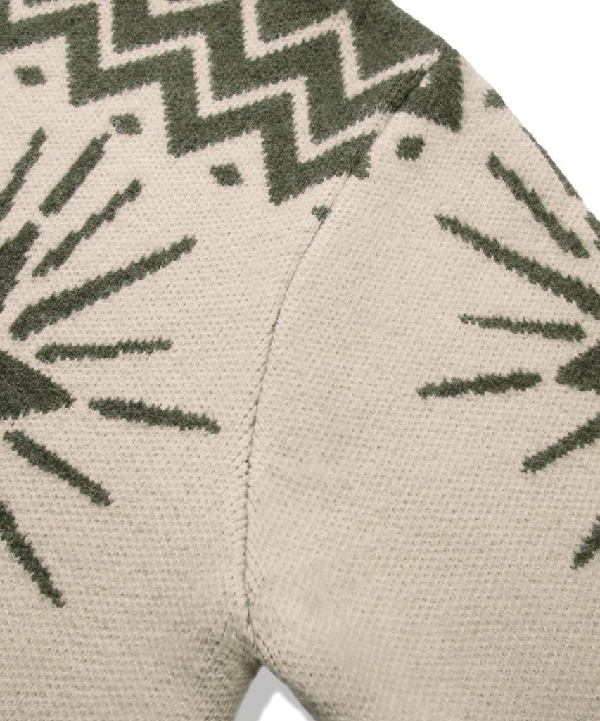 TRILLION Washable Wool Star Nordic Hooded Zip-Up Knit_Khaki